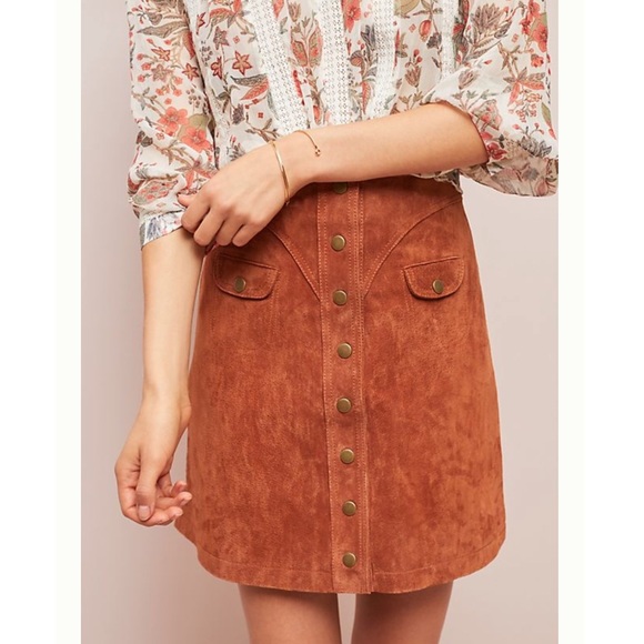 button front suede skirt